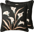 Black Linen Throw Pillow Covers Set of 2,Elegant Floral White Calla Lily Pattern Pillowcases,Decorative Square Pillow Covers Cushion Covers for Couch Bed Sofa Chair 18x18 Inches