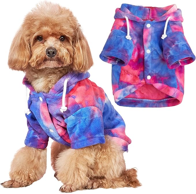 Mklhgty Tie Dye Dog Hoodie, Winter Coat for Small Dogs - Ultra-Soft Adjustable Warm Hood, Breathable Comfort Fabric for Daily Use