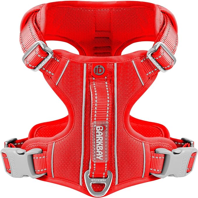 BARKBAY Dog Harness No Pull with ID Tag Pocket - Heavy Duty, Reflective, Easy Control for Large Dogs(Red,XL)
