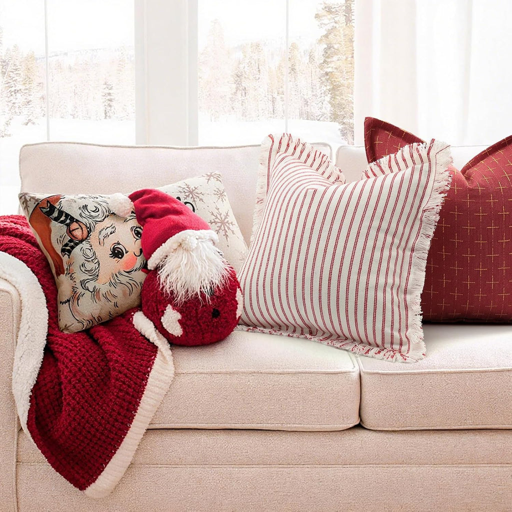 ZWJD Throw Pillow Covers 12x20 Set of 2 Striped Pillow Covers with Fringe Chic Cotton Decorative Pillows Square Cushion Covers for Sofa Couch Bed Living Room Farmhouse Decor