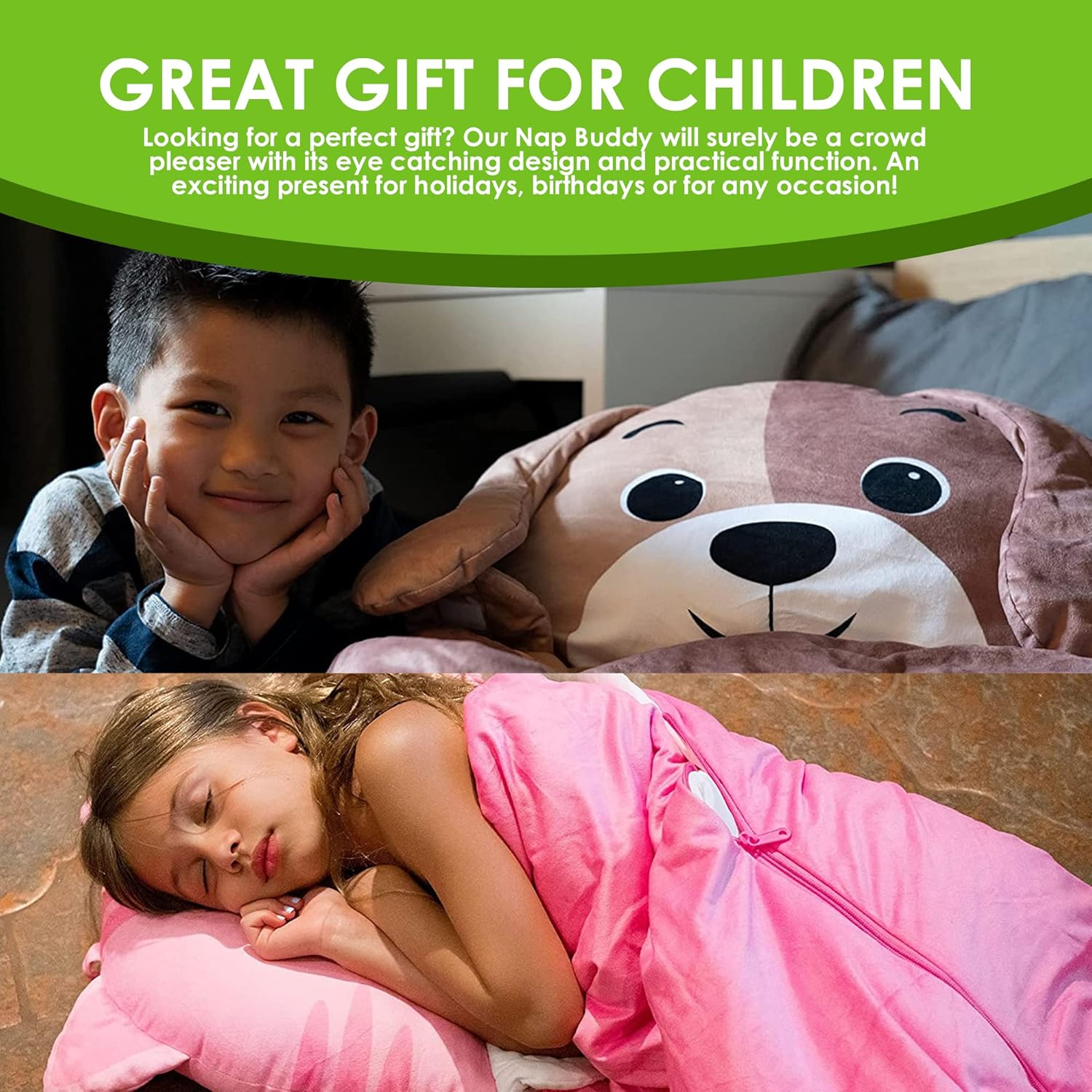 Kid's Nap Buddies Character Preschool Nap Mat, Toddler Sleeping Bag with Pillow for Daycare, Ages 3+