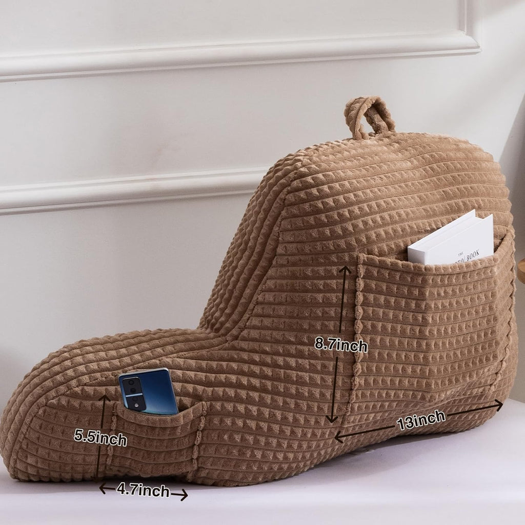 A Nice Night Reading Pillow Bed Wedge Large Adult Children Backrest with Arms Back Support for Sitting Up in Bed/Couch for Lounging Bedrest,Waffle Stereoscopic Design,Khaki