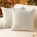 Decorative Throw Pillow Covers 18x18 Inch Set of 2, Soft Solid Farmhouse Chenille Couch Pillows, Spring Pillow Covers for Couch Sofa Bed Living Room Home Decor Pillowcase, Cream White
