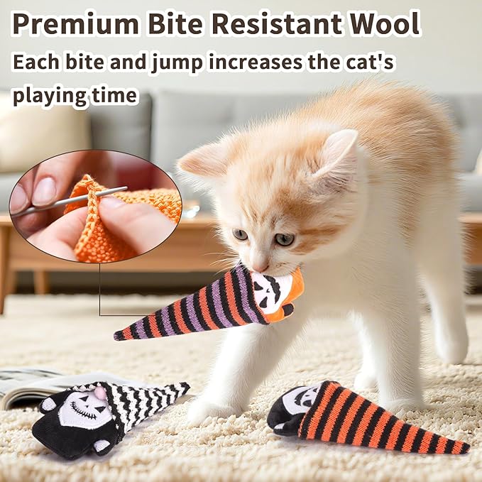 Retro Shaw Cat Toys, Halloween Gnomes 3Pcs, Horror Crinkly Catnip Toys for Indoor Cats Kitten, Interactive Cat Nip Kitty Kicker Chew Tossing, Safe Teeth Cleaning Toy for All Breeds