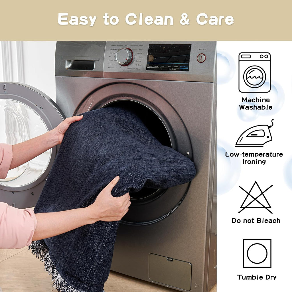 MYSKY HOME Couch Covers - Sectional Couch Covers for Pet Sofa, Non Slip Soft Couch Cover, Washable Furniture Protector with Tassel Sofa Throws, Living Room, 91"x118", Navy Blue