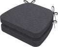 AAAAAcessories D-Shaped Chair Cushions, 2" Thick Dining Chair Pads with Ties and Removable, Machine-Washable Cover, 17" x 16", Set of 2, Dark Grey