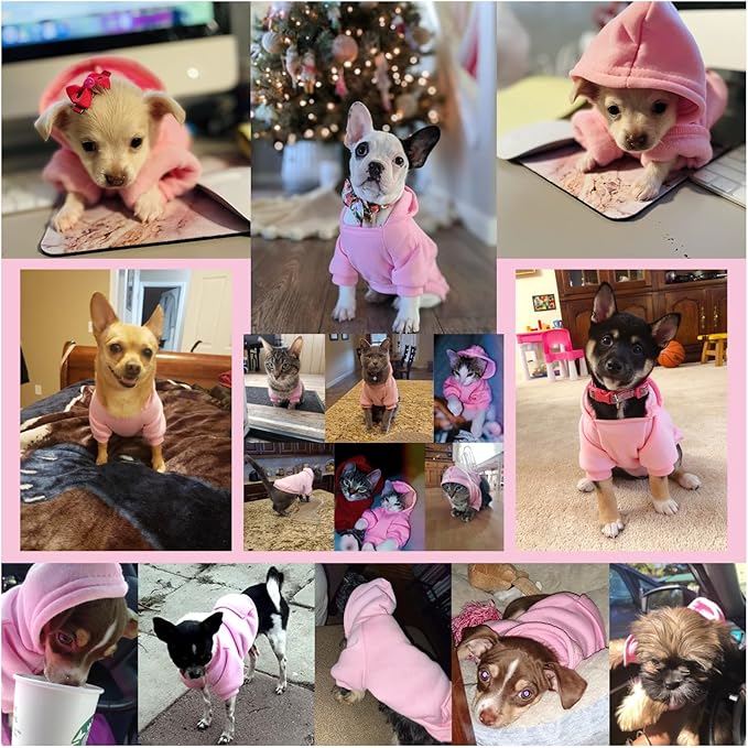 Jecikelon Winter Dog Hoodie Sweatshirts with Pockets Warm Dog Clothes for Small Dogs Chihuahua Coat Clothing Puppy Cat Custume (Pink, XX-Small)