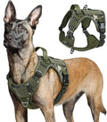 rabbitgoo Tactical Dog Harness for Large Dogs, No Pull Military Service Vest with Handle & Molle, Easy Control for Training Walking, Adjustable Reflective Straps, Green camo, L