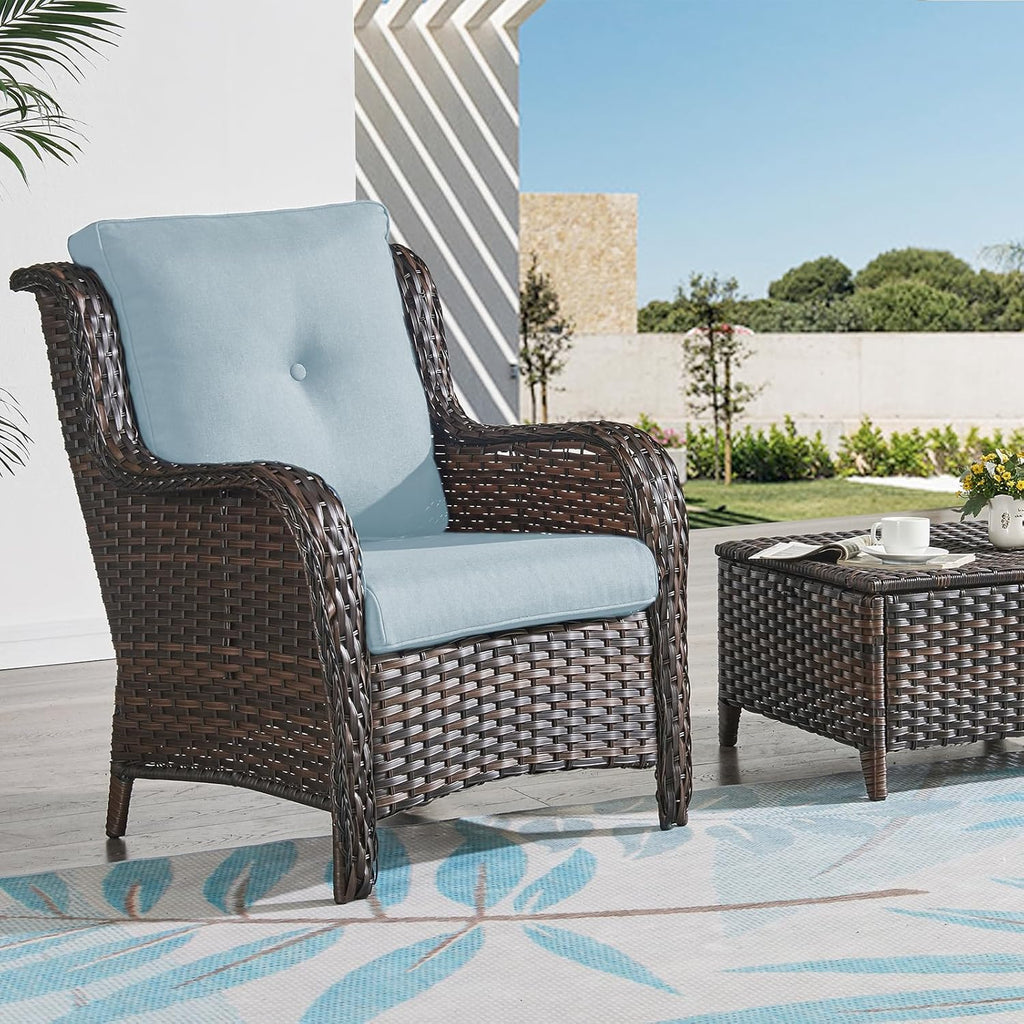 Rilyson Patio Cushions for Outdoor Furniture - 22×24 Inches High Back and Deep Seating Outdoor Cushion for Patio Chairs Sofa Couch Loveseat Water Resistant(Sky Blue/2 Set/Button)