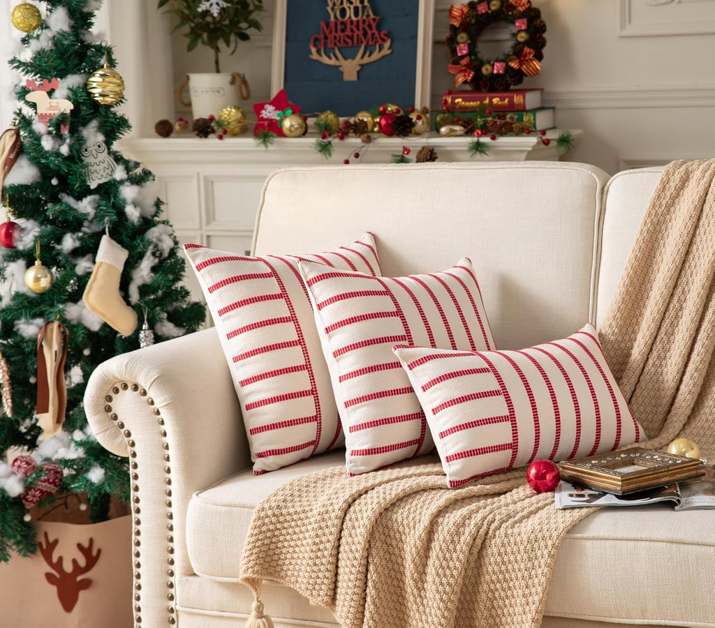 Caflife Boho Christmas Pillow Covers 12x20 Set of 2, Soft Farmhouse Decorative Sofa Pillow Cases, Holiday Red Christmas Throw Pillow Covers, Couch Bed Cushion Covers Living Room Home Decor