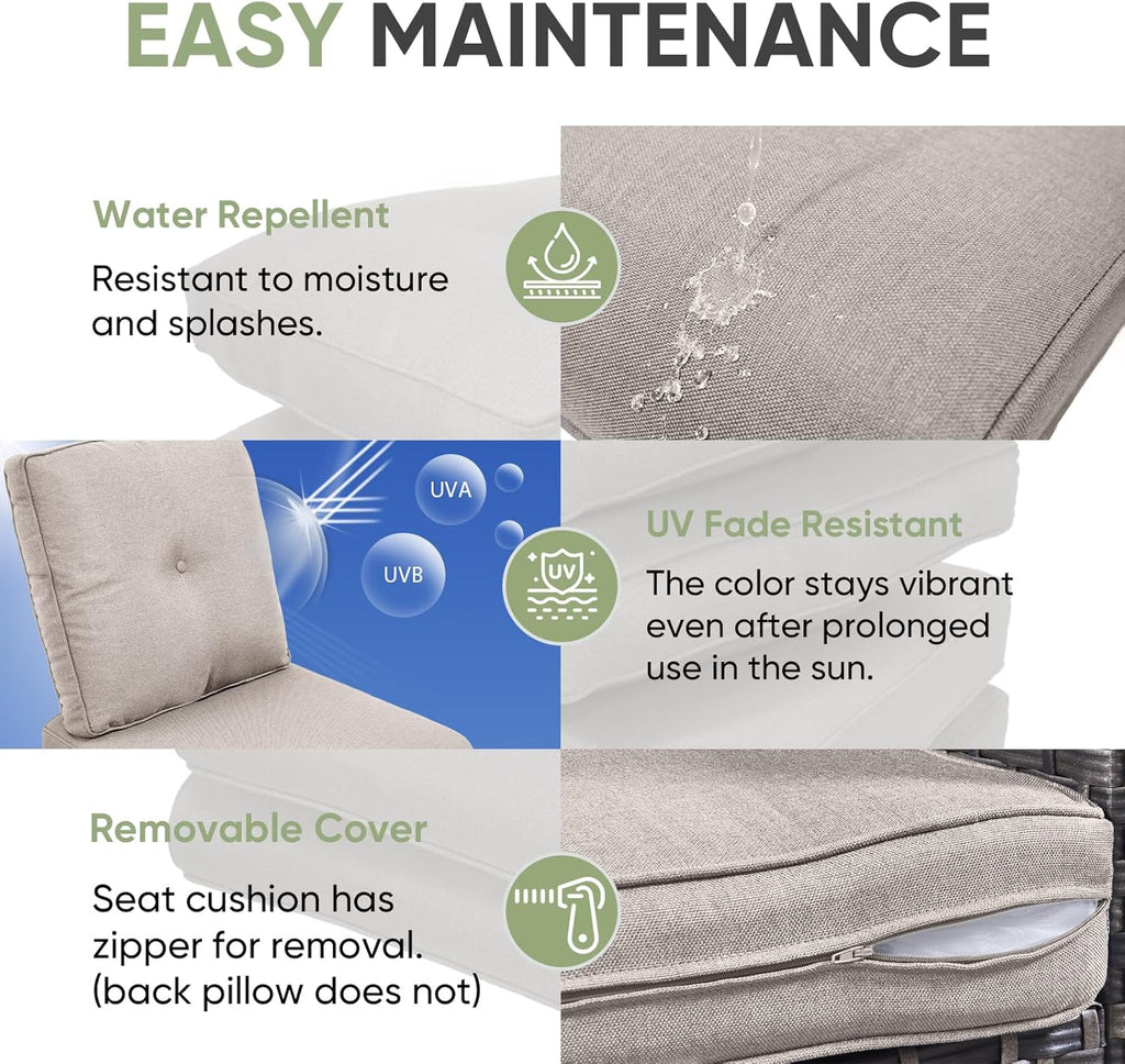 Outdoor Chair Cushion Set of 3, Waterproof Outdoor Seat Cushions 25x22, Patio Chair Cushions for Outdoor Furniture, Couch Cushion Replacement, Include 3 Back & 3 Seat Cushions, Button/Beige