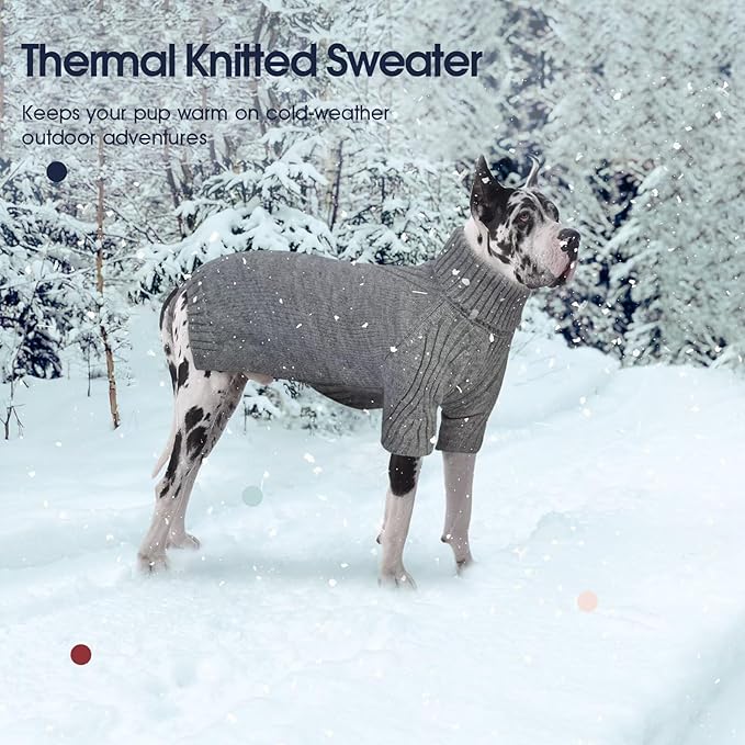 IECOii XXL Dog Sweater,Thermal Knit Big Dog Sweater with Sleeve,Pet Turtleneck Doggy Sweatshirt for Extra Large Dogs Boy Girl,Stretchy Large Dogs Cold Weather Outfit Pitbull Clothes,(Light Grey,XXL)
