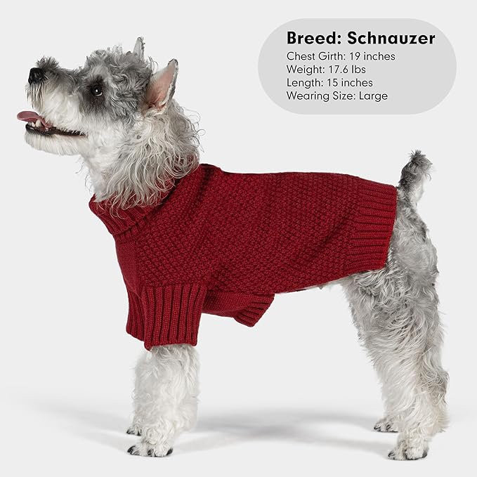 cyeollo Turtleneck Dog Sweater Soft Knitted Sweaters with Leash Hole Pet Clothes for Cold Day Pet Small Medium Dog Sweaters, Burgundy XL