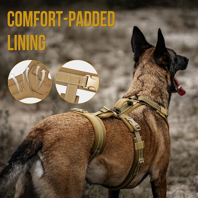 OneTigris Dog Harness No Pull, Adjustable Tactical Harness with Soft Padding, Y-Shaped Reflective Easy Walk Dog Harness for Medium and Large Dogs