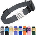 GoTags Personalized Dog Collar with Nameplate, Adjustable Dog Collar with Custom Engraved Slide On Pet ID Tag in Stainless Steel, Silent, No Noise Dog Tag (Charcoal, Large)