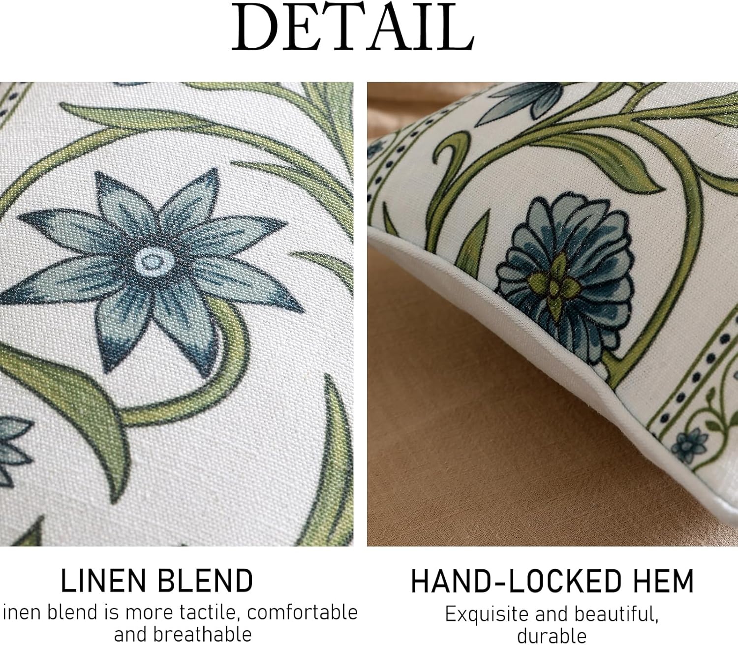 ISAENNE Design Fresh Linen Lumbar Throw Pillow Covers 12"x20", French White Cottage Cushion Covers with Green Branches Pattern Decoration Pillowcases for Bed,Living Room,Outdoor,Car