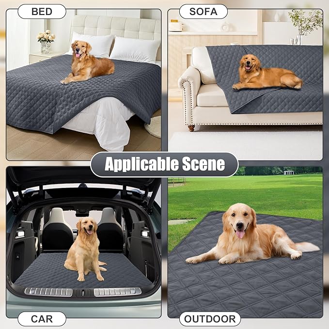 Smiry Waterproof Dog Bed Cover Pet Blanket, Soft Washable Dog Blanket for Furniture Bed Couch Sofa Reversible, Checkered (68"x82", Dark Grey/Dark Grey)