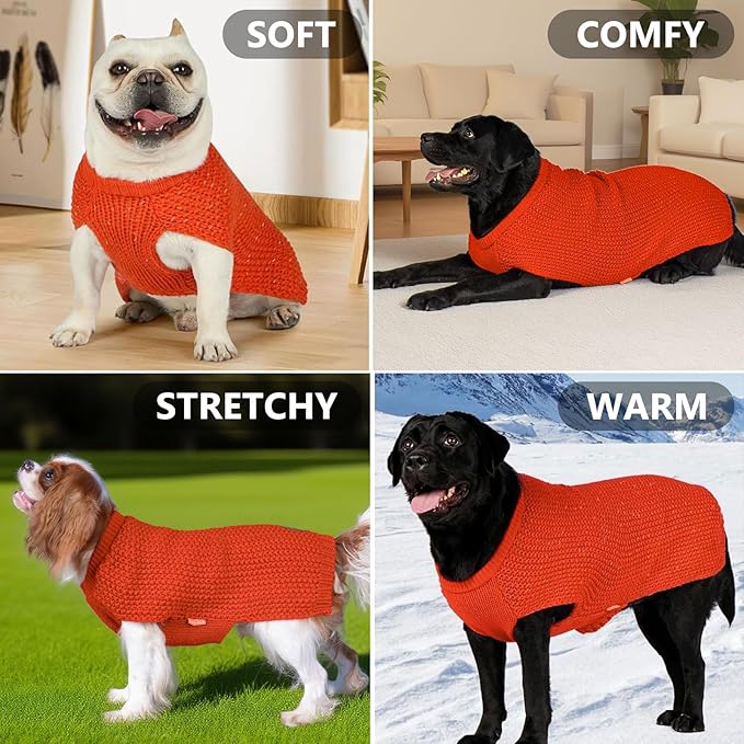 KYEESE Dog Sweater with Leash Hole for Small Dogs Male Warm Pullover with Reflective Yarn Soft Knit Pullover Boy Dog Coats Cozy Lightweight Thick Sweater Pet Indoor Outdoor Wear,Orange,Small