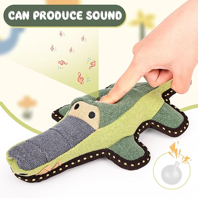 Tough Durable Squeaky Dog Toys for chewers Interactive to Keep Them Busy, Funny Tug of War Dogs Toy for Small Medium Large Cute Birthday Gift (Crocodile)