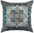 Vintage Boho Floral Print Throw Pillow Cover, Orange, Blue - Retro Rust Floral Decor Pillowcase, Indoor Outdoor Cushion Case for Sofa Couch Bed Living Room Bedroom Home (Blue&White, 18x18inch)