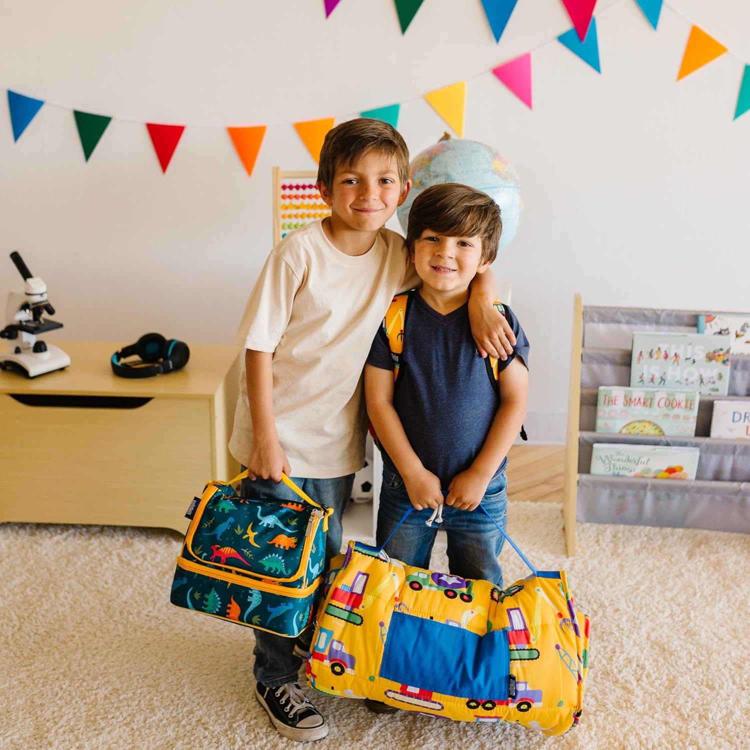 Wildkin Kids Original Nap Mat – Cozy Kids Sleep Mat with Pillow, Ideal for School & Travel - Under Construction