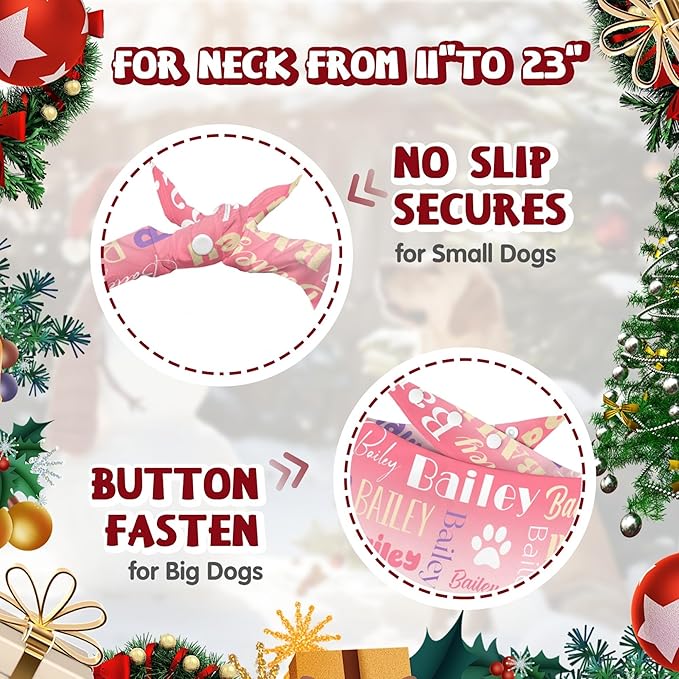 Personalized Dog Bandanas Custom Neckwear Name Button Anti-loosening Dog Scarf Triangle Bibs Kerchief Pet Costume Accessories for Small Medium Large Dogs Cats Pets Birthday