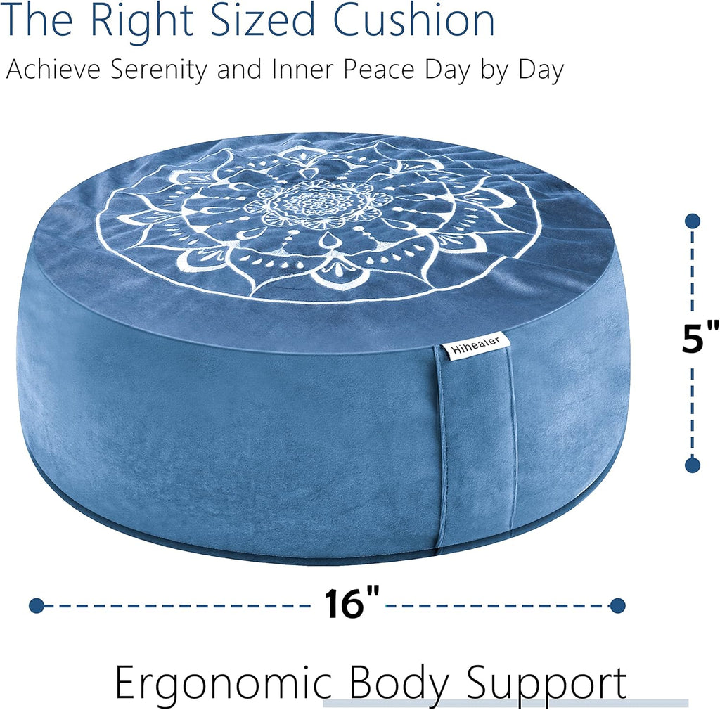 Hihealer Meditation Cushion, Traditional Tibetan Meditation Pillow Velvet Cover - Large Floor Cushion Seating for Adults - Yoga Buckwheat Bolster for Women、Moms