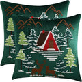LUOYEHK Christmas Green Pillow Covers 18x18 Set of 2 House and Deer Decorative Pillow Cases Winter Holiday Velvet Embroidered Cushion Covers for Couch Sofa Bed