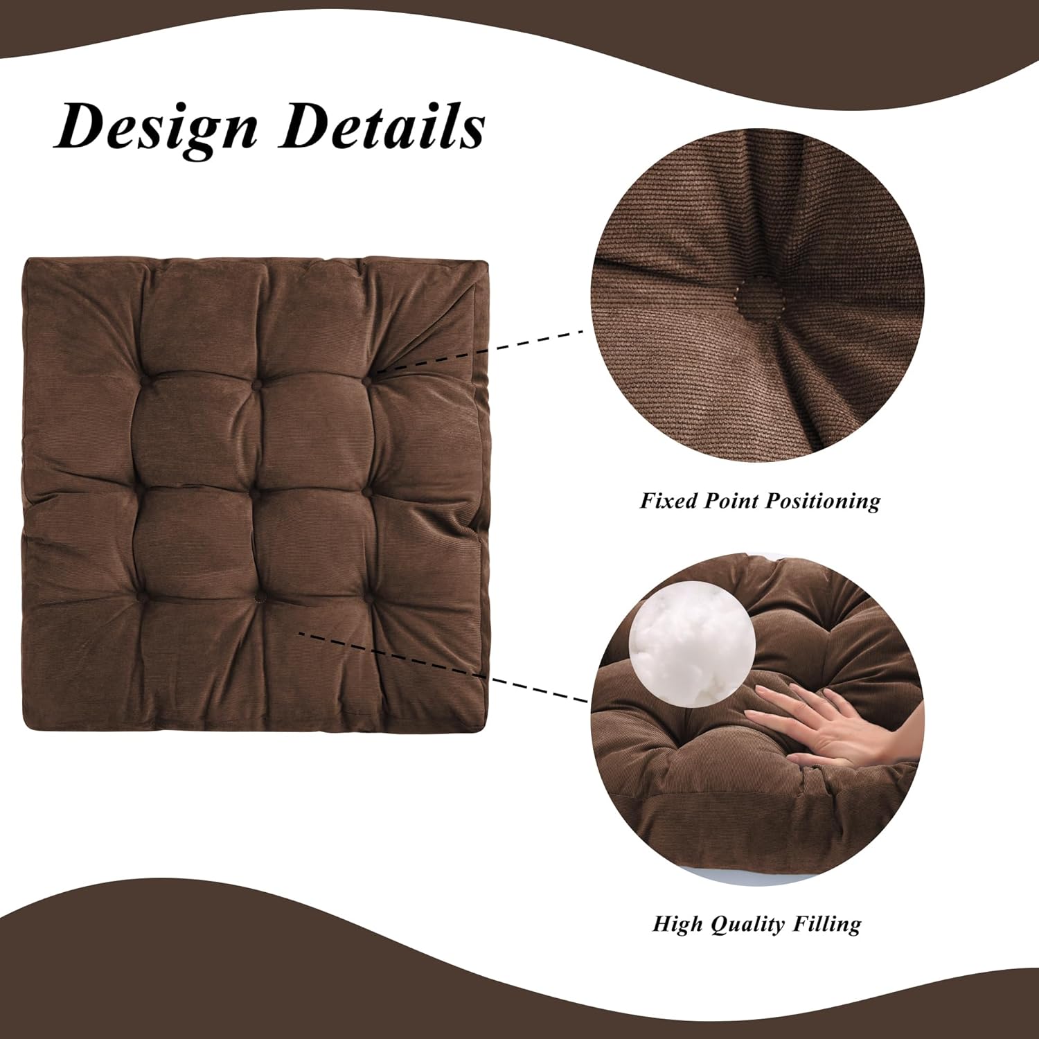 Meditation Floor Pillow 22×22 Inch 1 Pack Large Floor Cushions for Adults Square Tufted Corduroy Floor Pillows for Yoga Living Tatami Room Coffee