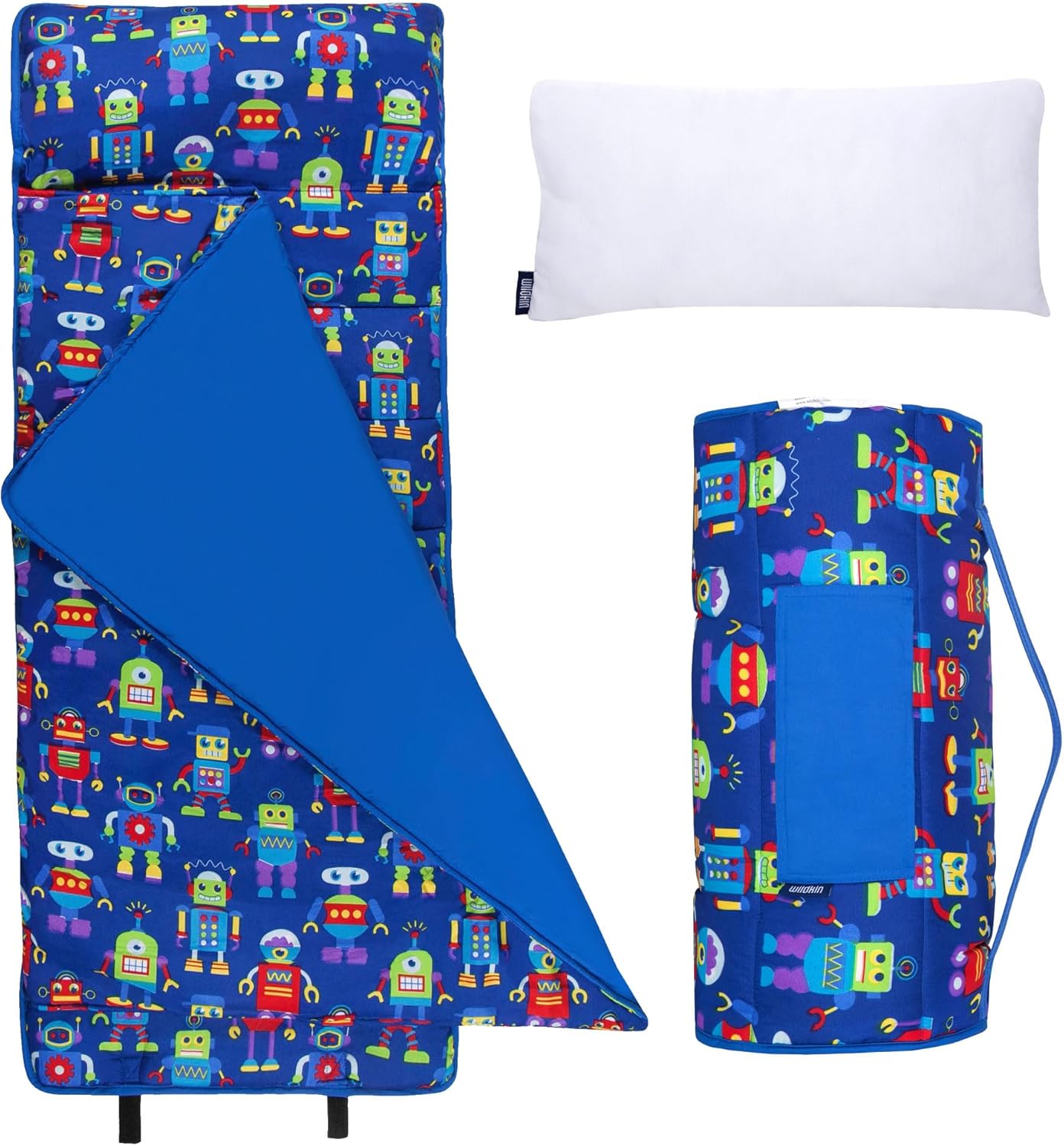 Wildkin Kids Microfiber Nap Mat – Soft Sleep Mat with Pillow, Ideal for School & Travel - Robots