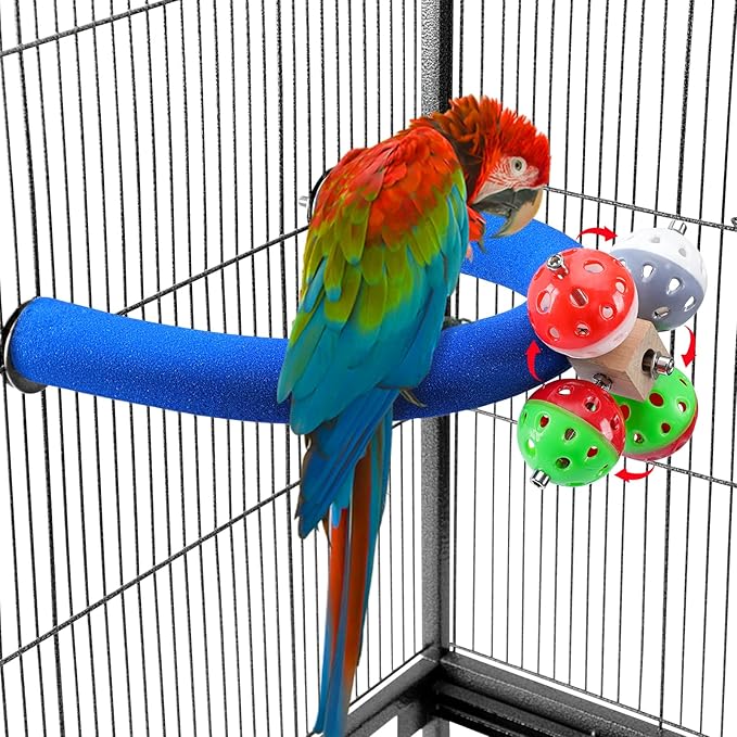 U Shape Parrot Perch Stand Toy Bird Platform Sand Paw Grinding Clean Stick Exercise Conure Budgie Cockatiel Cage Accessories (Blue-Rotate)