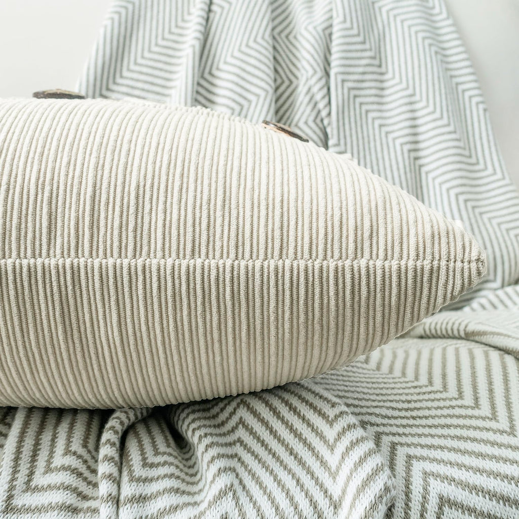 HWY 50 Cream White Chenille Throw Pillow Covers 20x20 Inch with Triple Buttons, Soft Farmhouse Accent Decorative Cushion Cases for Couch Sofa Bed Living Room Pack of 2