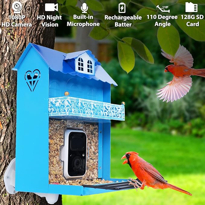 Smart Bird Feeder with Camera.Auto Capture Birds Videos & Bird Motion Detection,Wireless App Notification,Birdhouse Camera,Lifetime 32G Free Space.Idea Gift