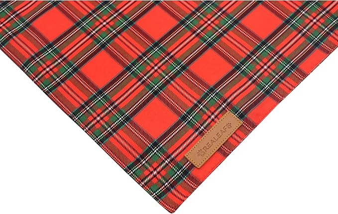 Realeaf Christmas Dog Bandanas 2 Pack, Reversible Red Green Plaid Dog Scarf, Xmas Pet Bandana for Boy and Girl, Premium Durable Fabric, Holiday Check Bandana for Small and Medium Dogs Pets (Small)