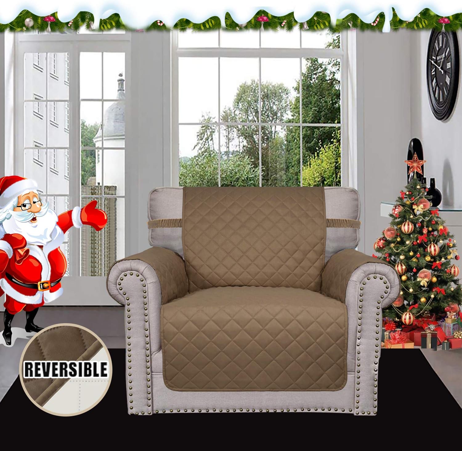 Easy-Going Chair Sofa Slipcover Reversible Sofa Cover Water Resistant Couch Cover Furniture Protector Cover with Elastic Straps for Pets Kids Children Dog Cat (Chair, Camel/Ivory)