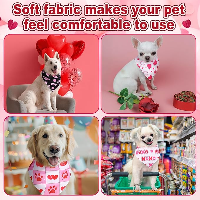 Aliceset 180 Pcs Valentine Dog Bandana Bulk Heart Bandanas for Dogs Adjustable Washable Pet Triangle Scarf Cute Red Pink Kerchief Bibs for Valentine‘s Day Pet Costume Accessories Decorations