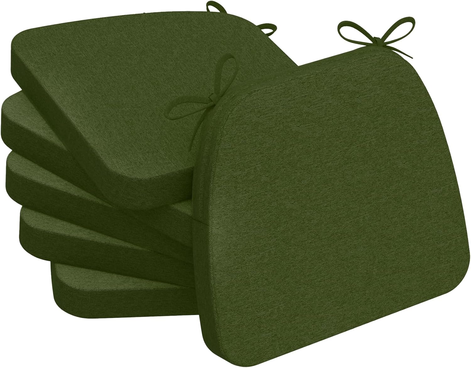 AAAAAcessories D-Shaped Chair Cushions, 2" Thick Dining Chair Pads with Ties and Removable, Machine-Washable Cover, 17" x 16", Set of 6, Dark Olive Green