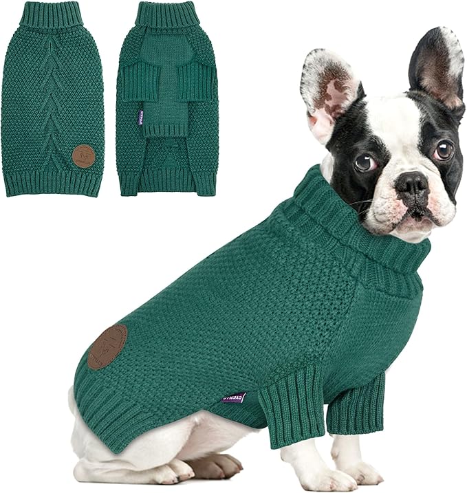 cyeollo Dog Sweater Pullover Turtleneck for Dogs, Classic Knitwear Fall Winter Cold Weather Dog Clothes Warm Pet Apparel Small Medium Large Dog Sweaters, Green L