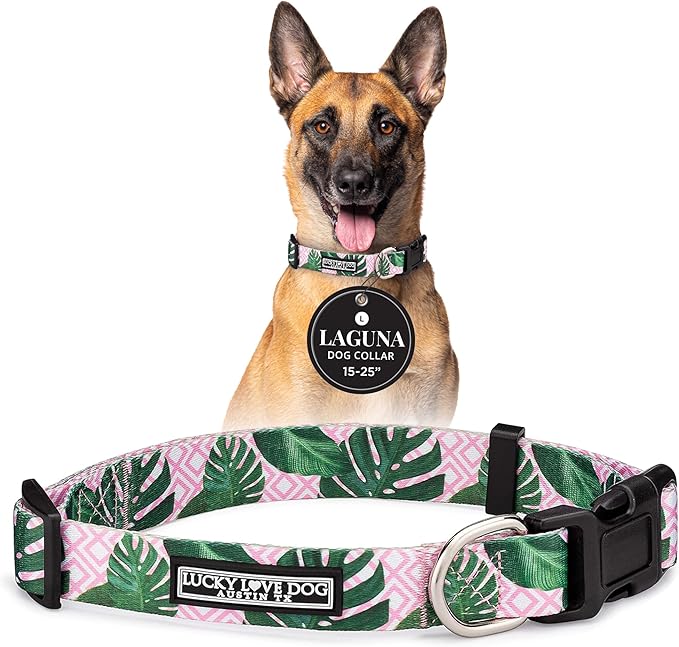 Lucky Love Dog - Adjustable Dog Collar with Easy Click Buckle for Small to Large Ones, Durable, & Comfortable for Male & Female Dogs, Pet Collar for Puppies & Adult Dogs - Laguna, Large