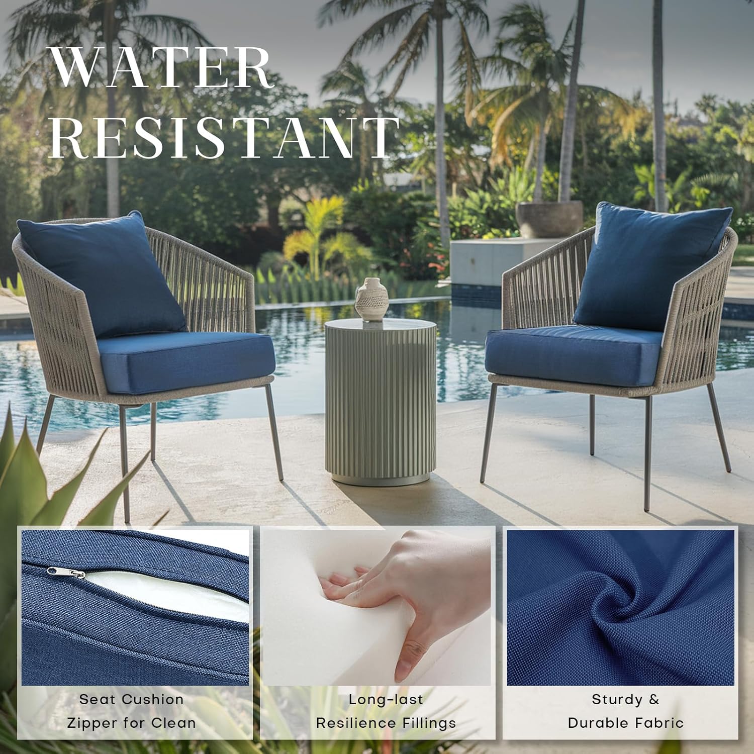 Rilyson Patio Cushions for Outdoor Furniture - 24×24 Inches High Back and Deep Seating Outdoor Cushion for Patio Chairs Sofa Couch Loveseat Water Resistant(Blue/1 Set/No Button)