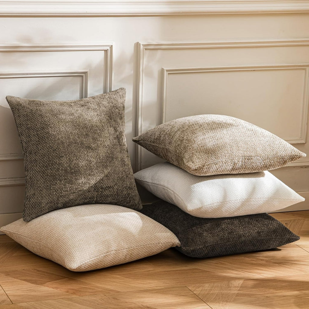 a moment Brown Chenille Throw Pillow Covers 20x20 Inch Pack of 2 Modern Decorative Throw Pillow Covers Farmhouse Cross Covers Home Decor for Sofa Bedroom Living Room