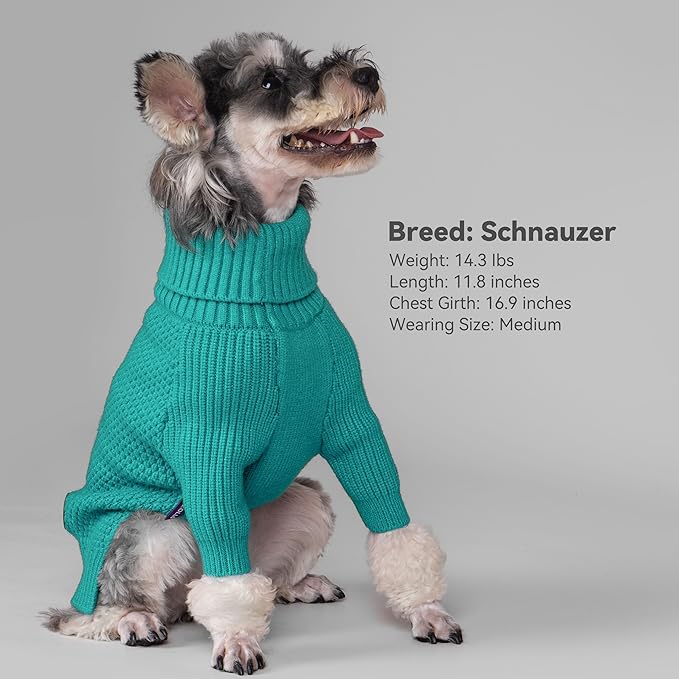 cyeollo Warm Fleece Dog Sweater, Tureleneck Sweatershirt for Small Boy & Girl Dogs Pullover Doggy Clothes in Cold Weather Stretchy Fall Winter Pet Outfit Puppy Coat, Aqua Green M