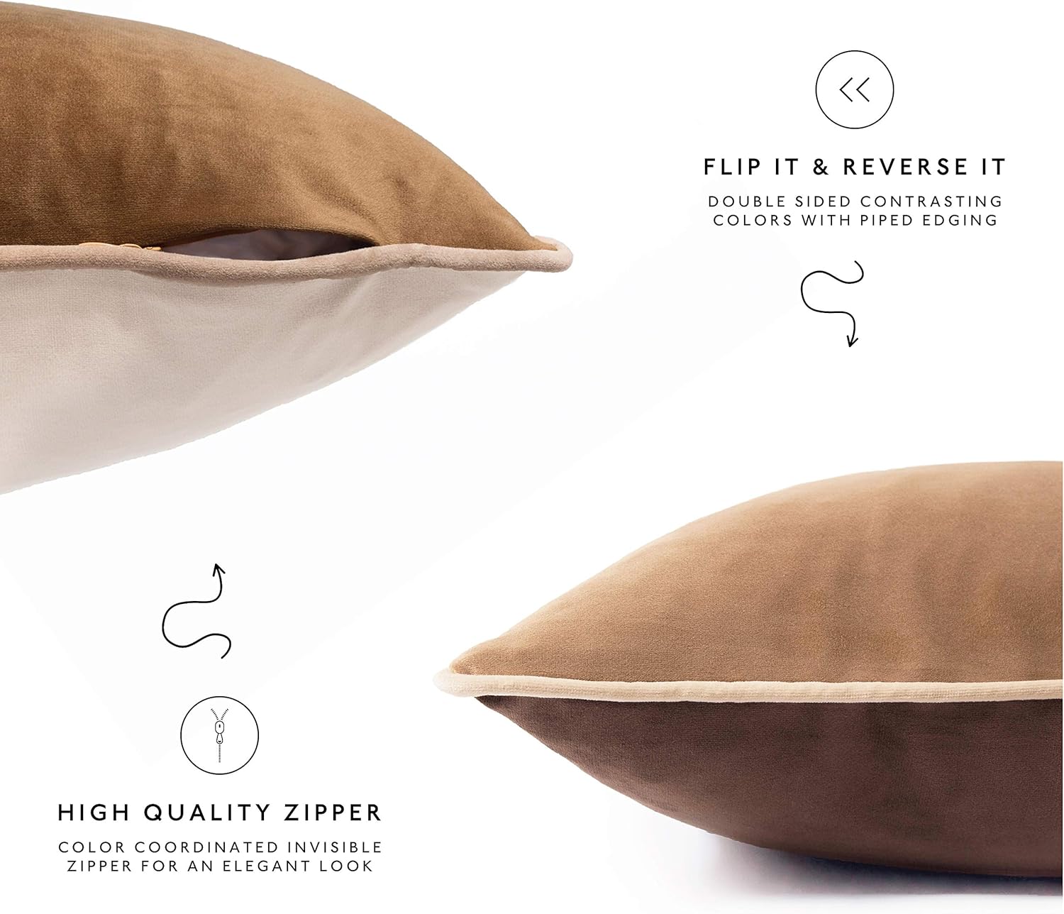 MONDAY MOOSE Decorative Throw Pillow Covers Cushion Cases, Set of 4 Soft Velvet Modern Double-Sided Designs, Mix and Match for Home Decor, Pillow Inserts Not Included (14x14 inch, Brown/Beige)