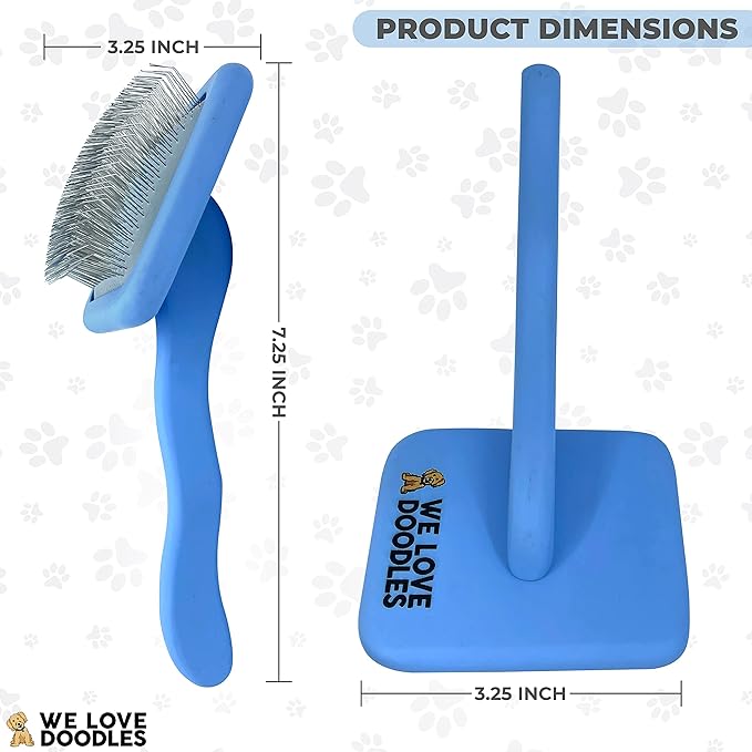 Slicker Brush for Dogs & Cleaner, Dog Grooming Supplies - Best Doodle & Poodle Brush for Long Haired Dogs - Goldendoodle Long Pin Detangler For Dematting