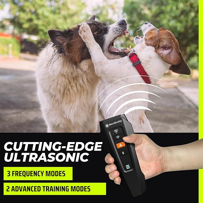 BarxBuddy 2nd Gen Dog Bark Deterrent Devices | Long Range Ultrasonic | Bark Collar Alternative | Dog Training Indoor/Outdoor | Rechargeable Anti Bark Device for Dogs (Black)