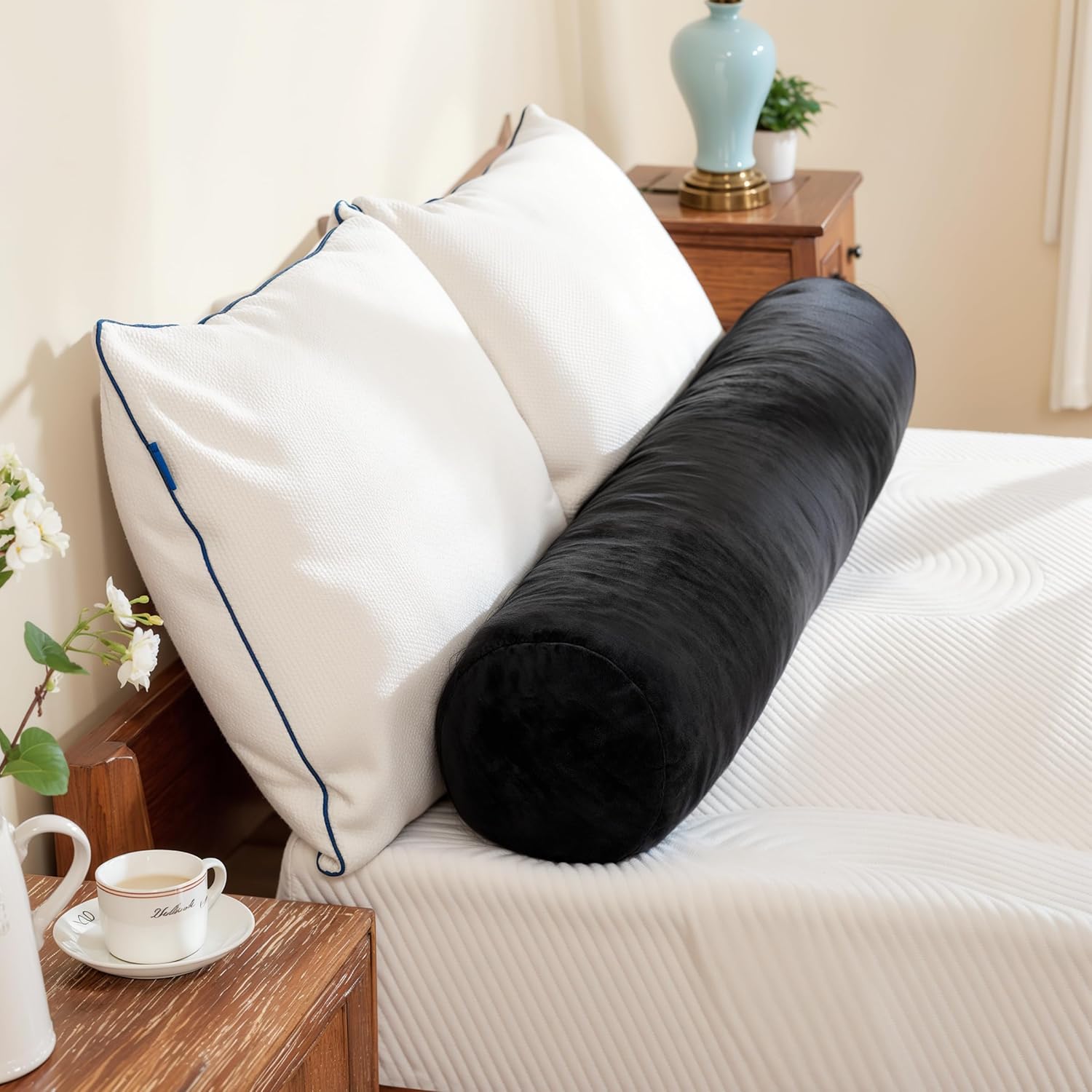 SyMax 7.8"x60" Body Pillow for Queen Bed, Bolster w/Removable Polyester Cover, Headboard Gap Filler Pillow, Black