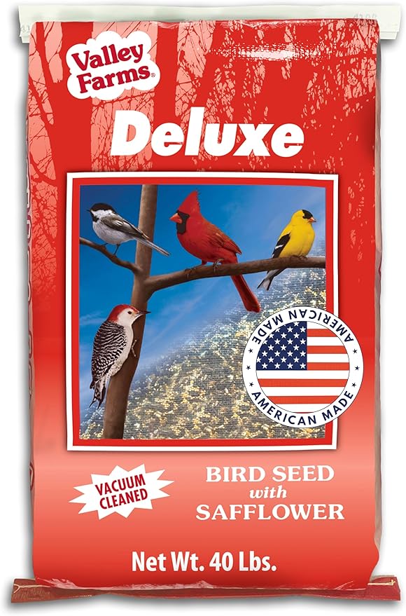 Valley Farms Deluxe Blend (40 LB) Wild Bird Food for Outside Feeders with Black Oil Sunflower and Safflower Seeds for Birds - Value Birdseed