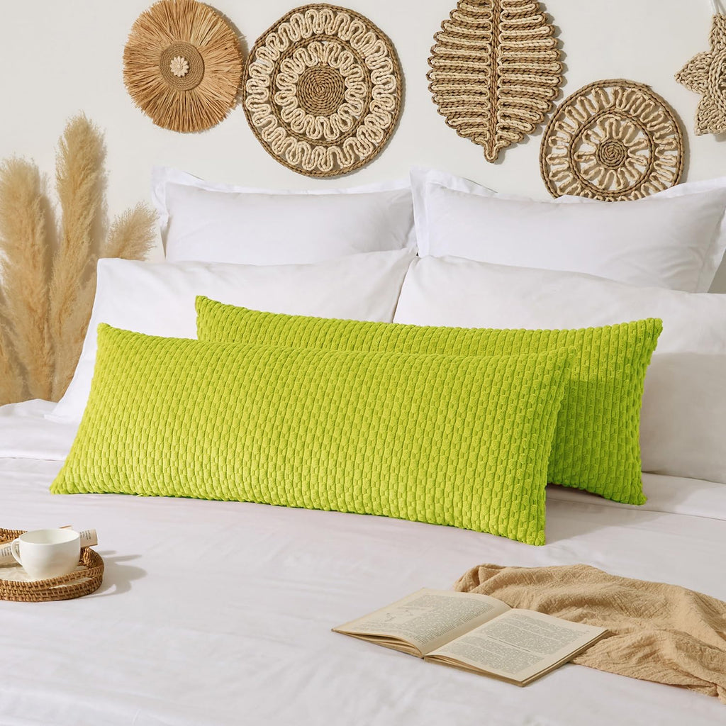 Kevin Textile 14x36 Inch Long Lumbar 1 Pack Boho Decorative Throw Pillow Cover Soft Striped Corduroy Rectangle Cushion Case Farmhouse Accent for Living Room Couch Sofa Bed, Christmas Green