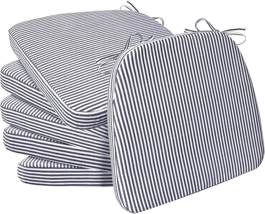 AAAAAcessories D-Shaped Chair Cushions, Featuring Ties and Removable, Machine-Washable Cover, 2'' Thick Seat Pads for Kitchen and Dining Rooms, 17'' x 16'', Set of 6, Pinstripe Dark Gray