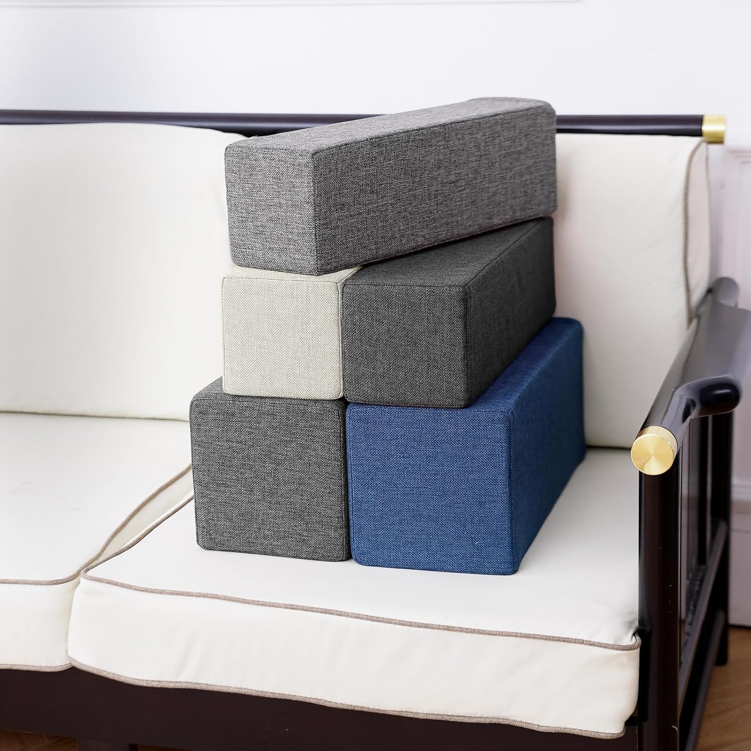 2 Pack Couch Arm Rest Pillow, 8''x8''x20'' Linen Cover, High Density Foam Armrest Cushion, Removable & Washable Elbow Support for Sofa, Bed, and Armchair (Grey)